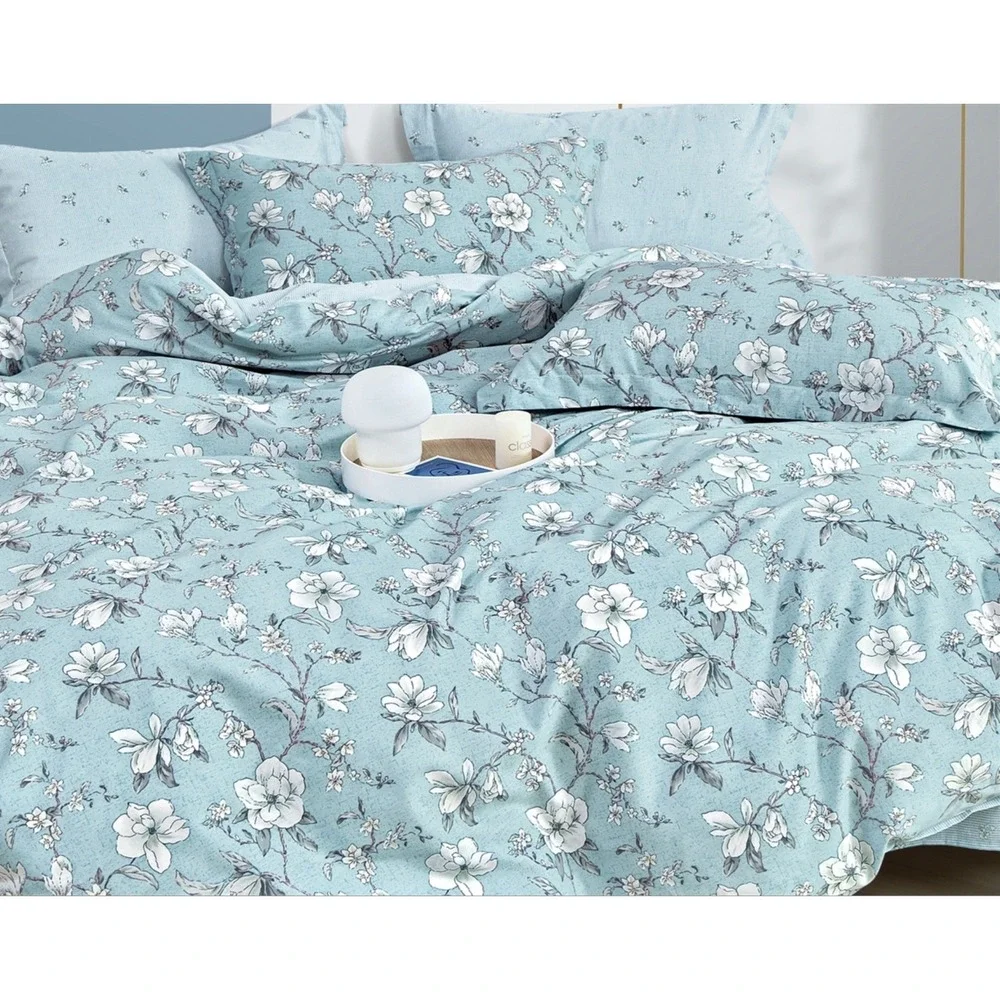 Dazzled Dreams Blue Floral 100% Cotton Comforter‎ Set Queen Shabby Chic French